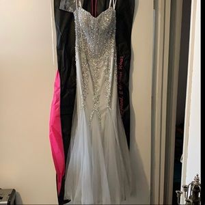 Silver beaded evening gown